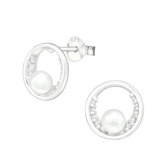 Sterling Silver Pearl Stud Earrings - Picture 1 of 8